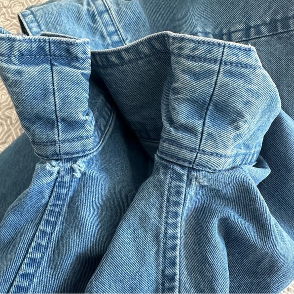 Everlane Splitneck Blue Jean Denim Shift Dress Pockets Size 10 - Picture 13 of 13